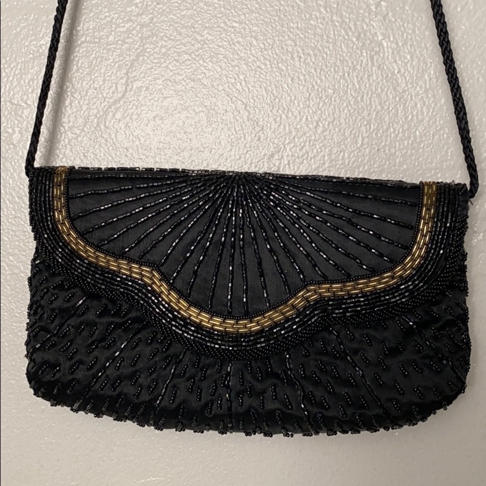 Vintage Black and Gold Beaded Purse